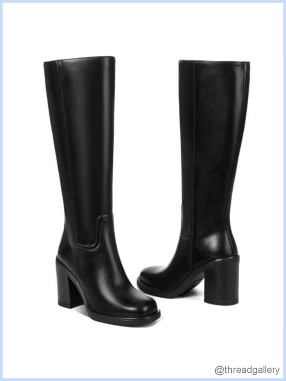 Women's Knee High Boots 3.54" Chunky Block Heel Square Toe Faux Leather Gogo